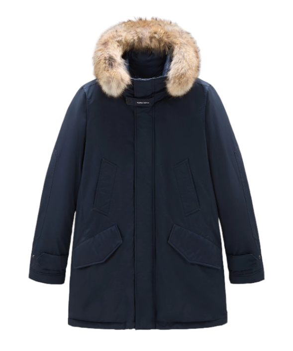 Woolrich Men s Fur Trim Melton Blue Polar Parka Coat Linea Fashion
