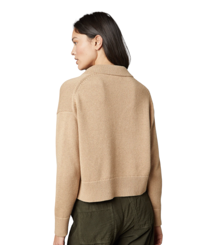Velvet Women’s Lucie Cotton Cashmere Top in Camel - Back View