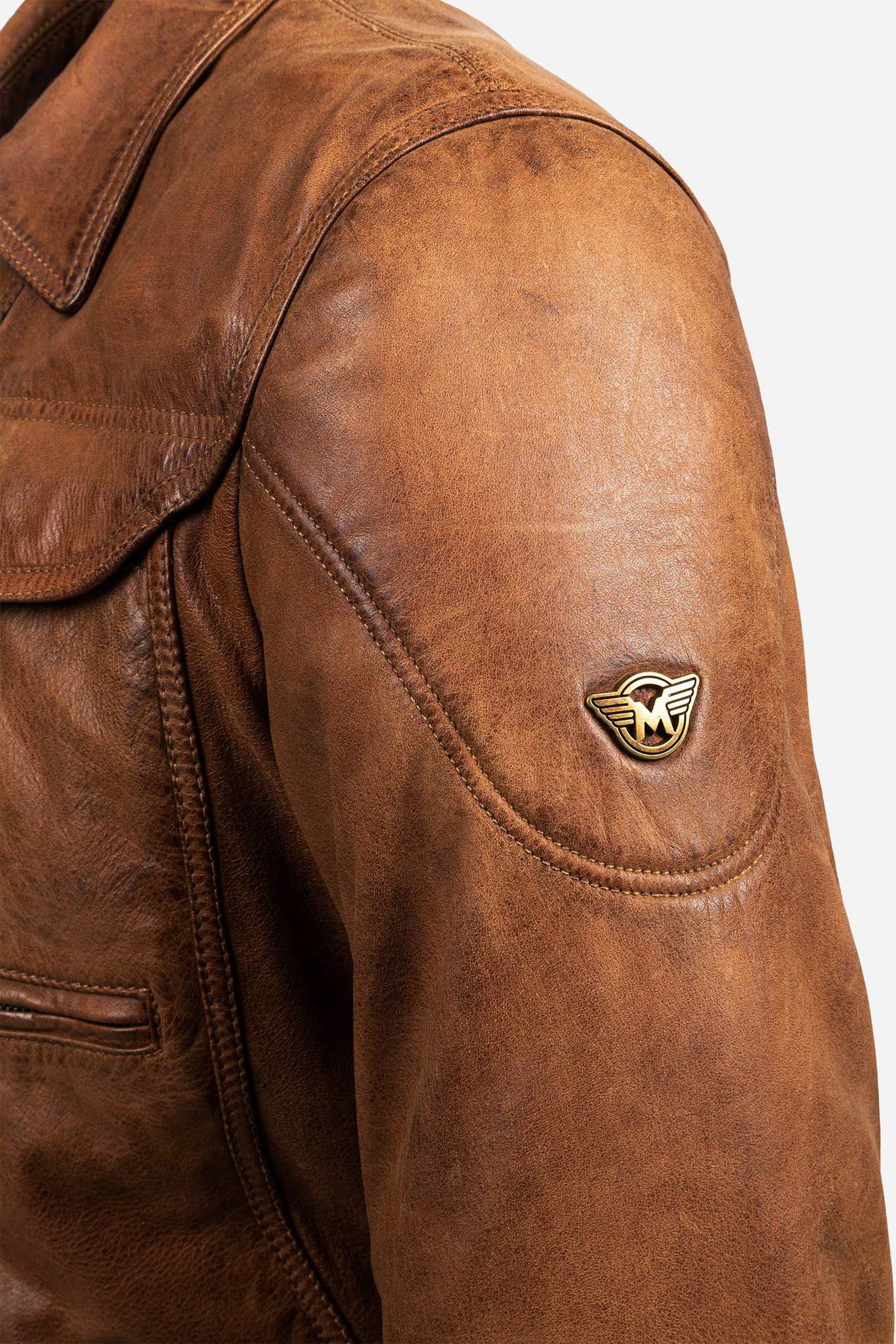 Matchless Kensington 2.0 Men's Leather Jacket Classic Brown - Close Up Logo