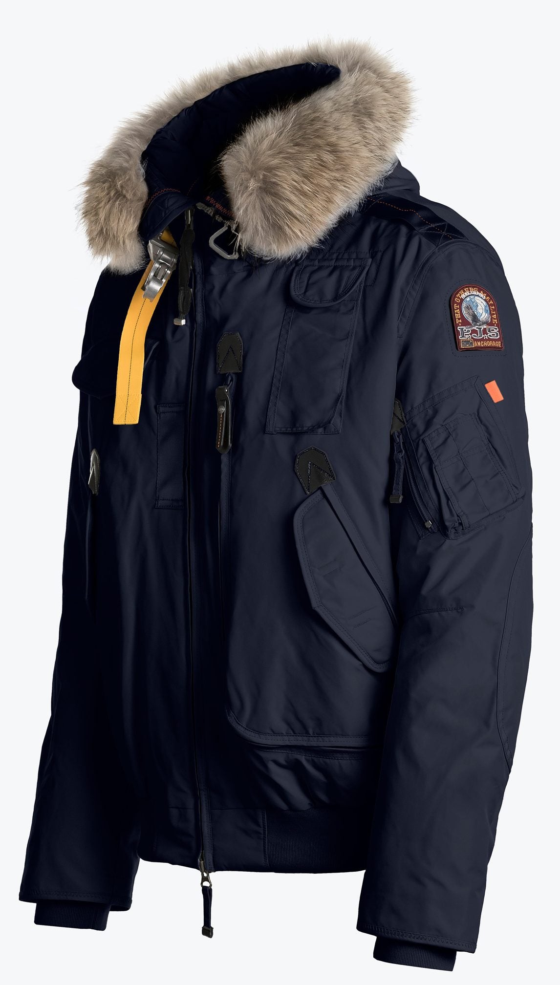 Parajumpers Gobi Men's Fur-trimmed Hooded Down Jacket Navy – Side View