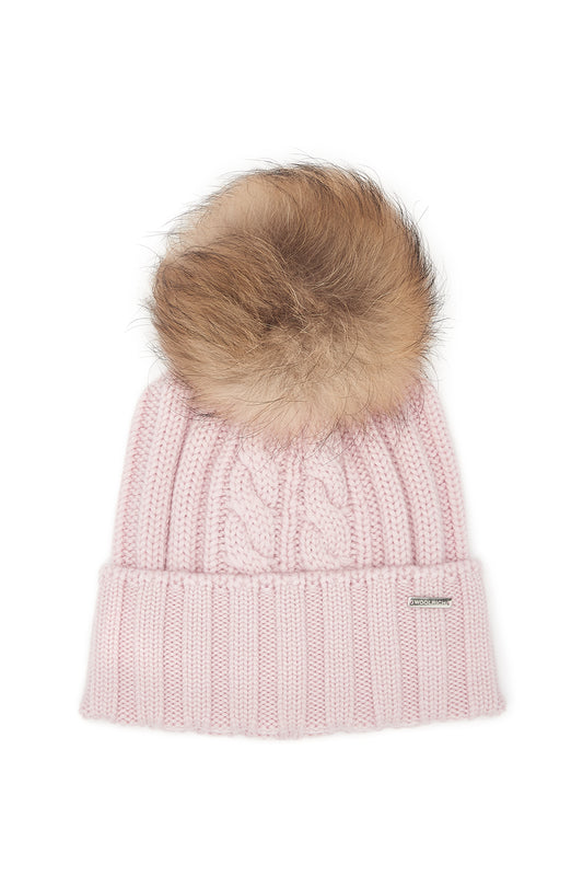 Woolrich Women's Rib-knit Pom-pom Beanie Pink - Laid Flat Front View