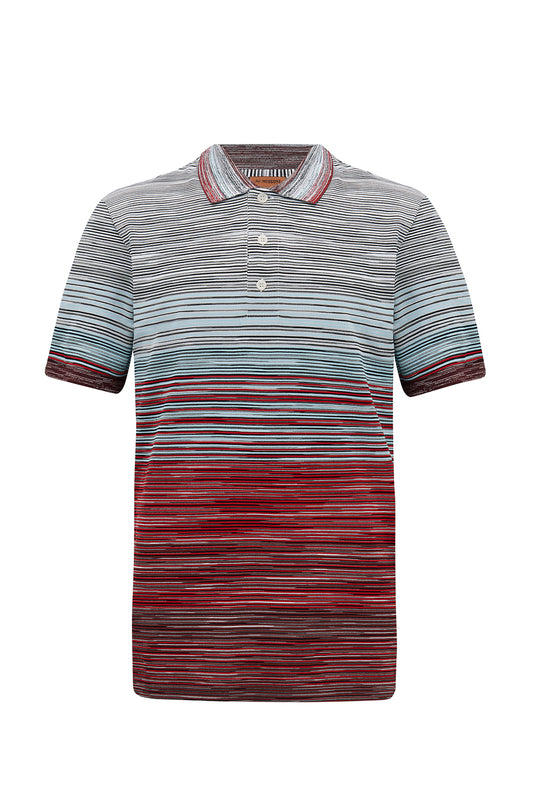 Missoni Men's Stripe Knitted Polo Shirt Sky Blue - Front View