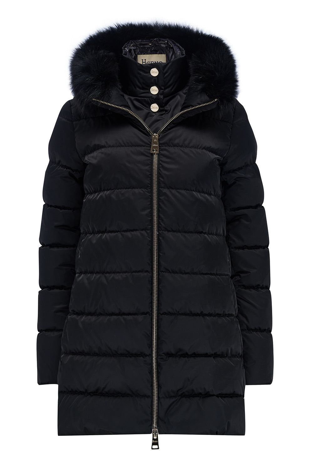 Herno Women’s Layered-Effect Padded Coat Black - Front View