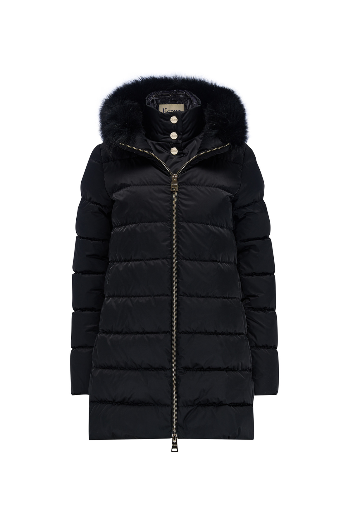 Herno Women’s Layered-Effect Padded Coat Black - Front View
