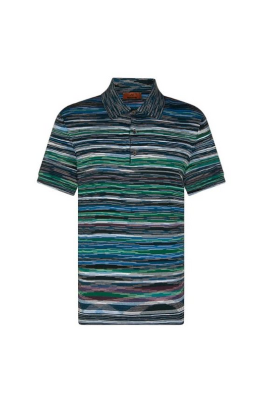 Missoni Men’s Short-sleeved Polo Shirt in Slub Cotton Green - W23 Collection
