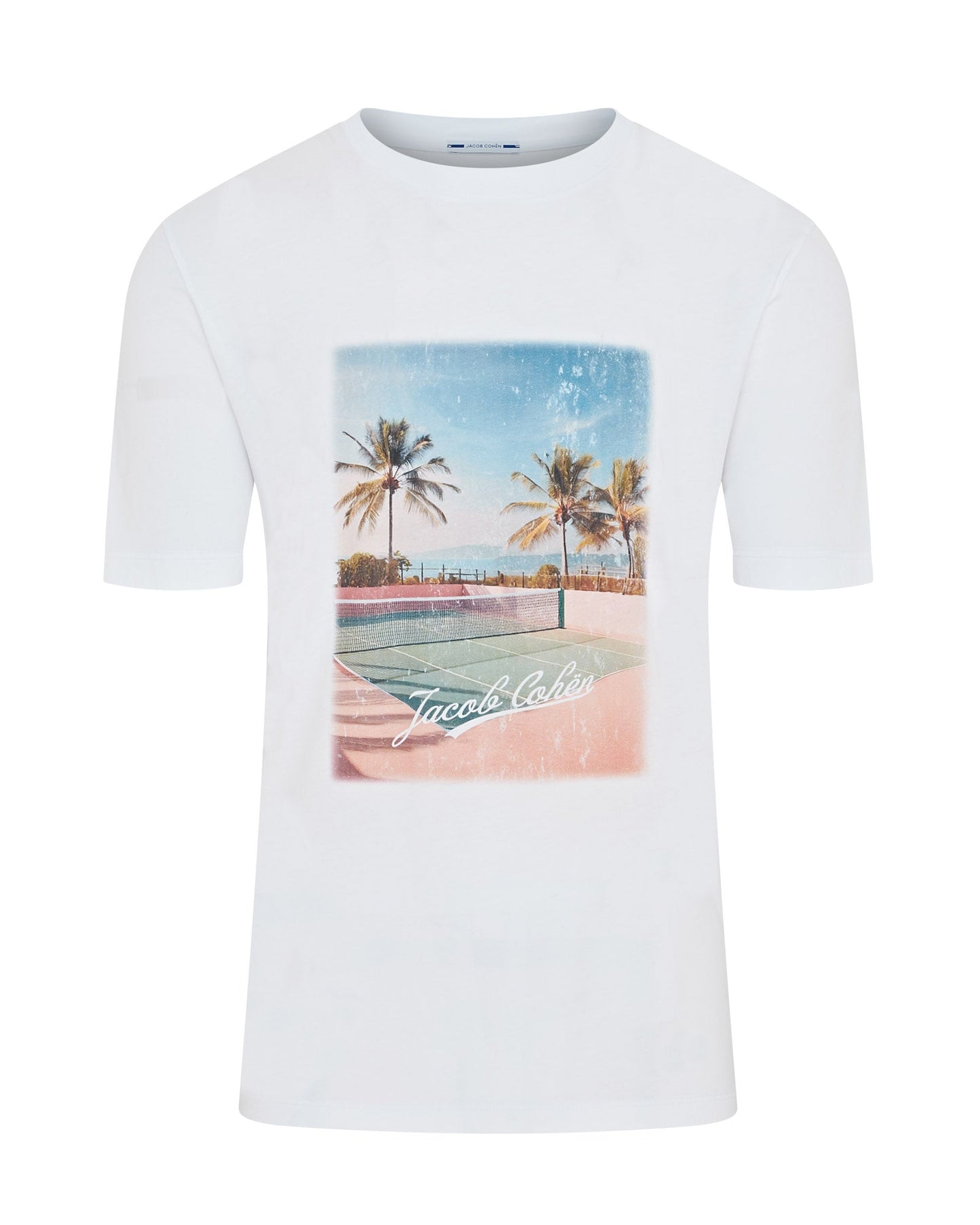 Jacob Cohën Men's Short Sleeve Tennis Court Print T-Shirt White