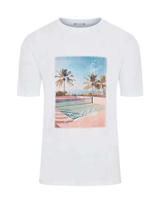 Jacob Cohën Men's Short Sleeve Tennis Court Print T-Shirt White