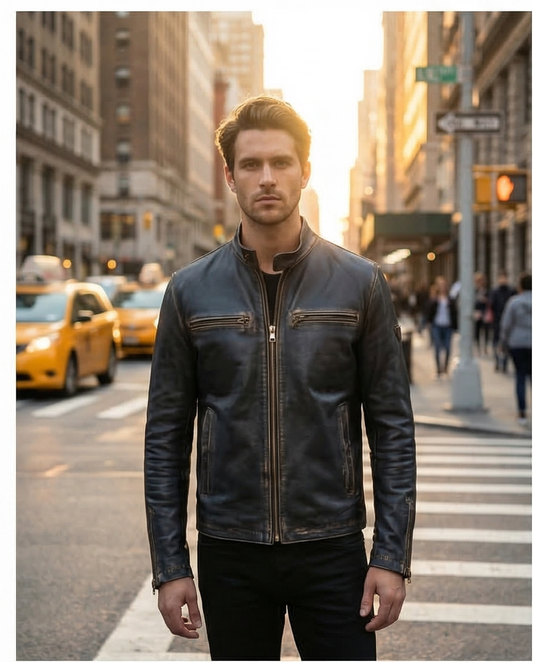 New G50 Men's Leather Biker Jacket