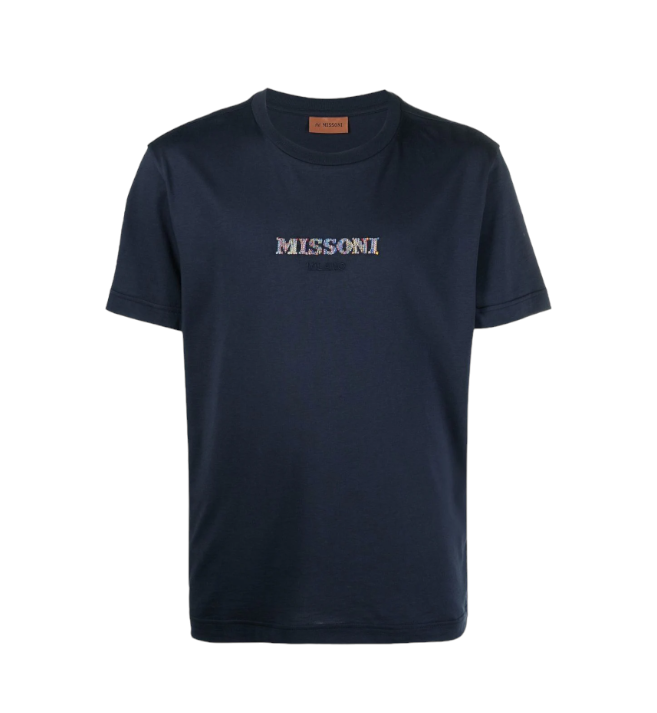 Missoni Men's Logo Embroidered Cotton T-shirt Navy - Front View