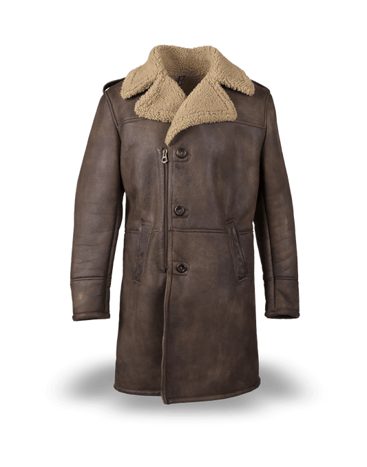 Matchless Fokker Men's Shearling Leather Trench Coat Brown