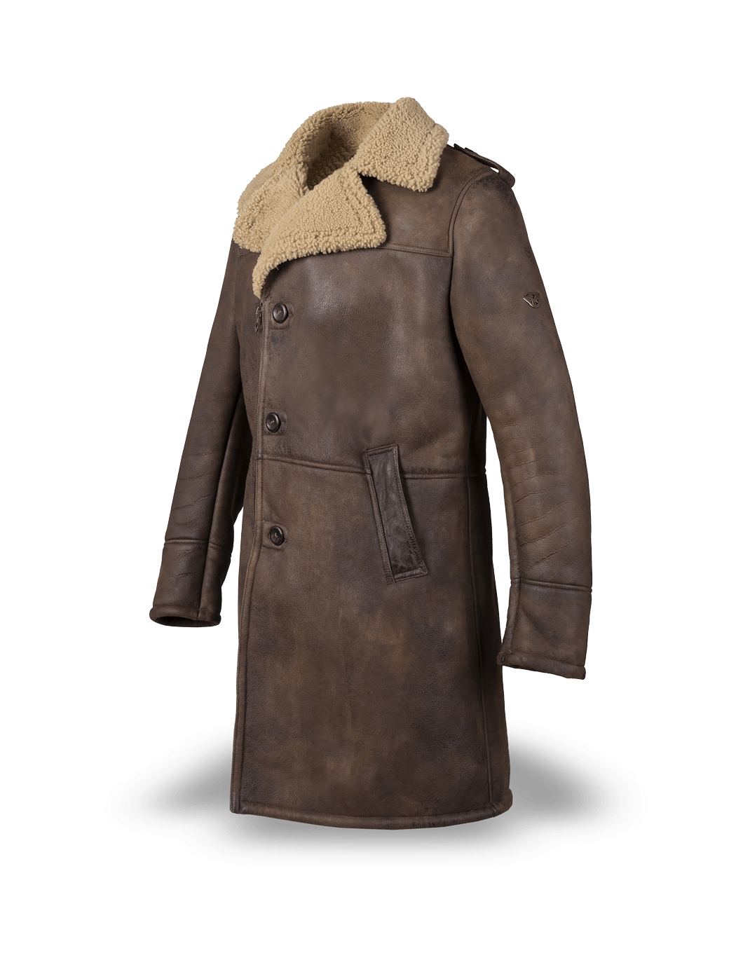 Matchless Fokker Men's Shearling Leather Trench Coat Brown