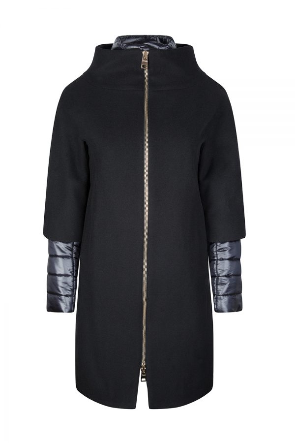Herno Ladies Padded Contrast Wool and Nylon Coat Black