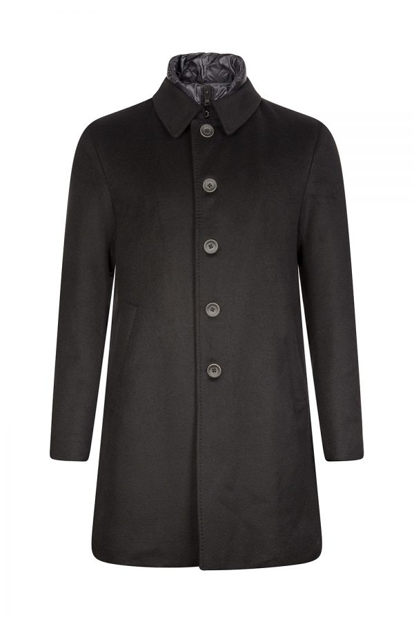 Herno Men's Button Front Tailored Coat Black