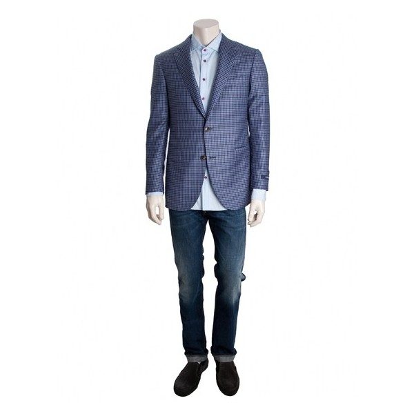 Pal Zileri Men's Wool Woven Check Suit Jacket Blue