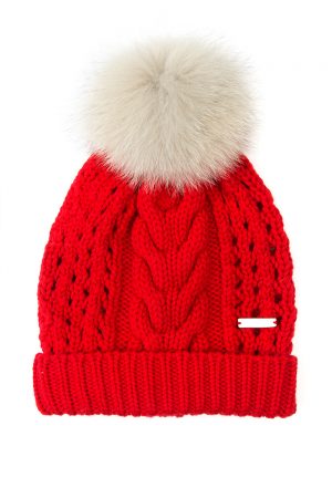 Woolrich Serenity Ladies Ribbed Bobble Hat Red