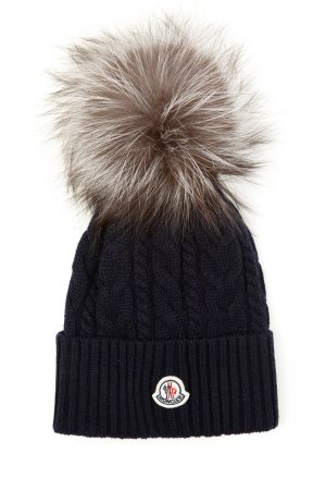 Moncler Women’s Cable Knit Beanie Hat Navy