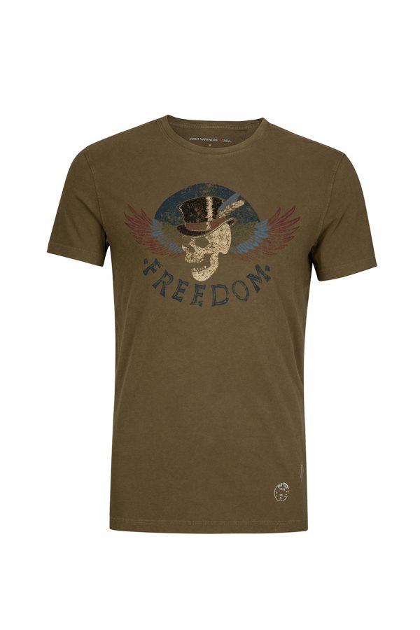John Varvatos Men’s Freedom Skull T-shirt Khaki