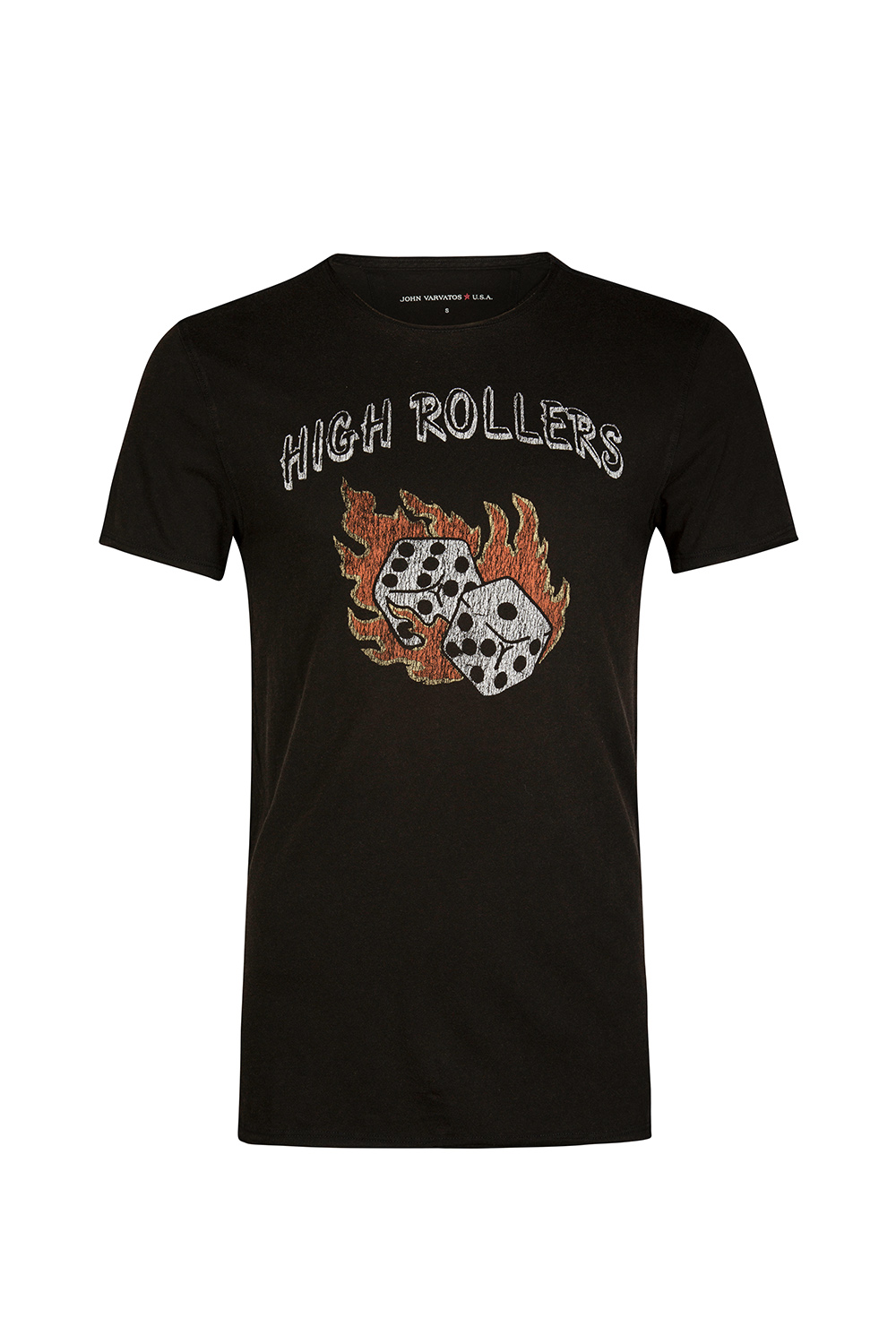 John Varvatos Men's Short Sleeve High Rollers Graphic Crew T-Shirt Black