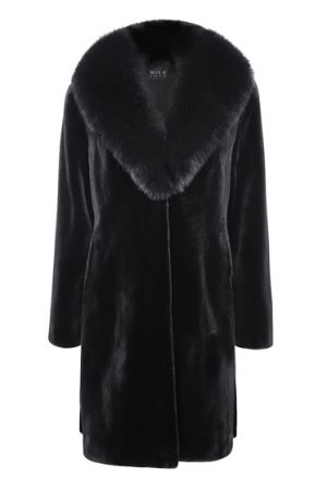 Mila Furs Jamelle Ladies Mink & Fox Fur Coat Black