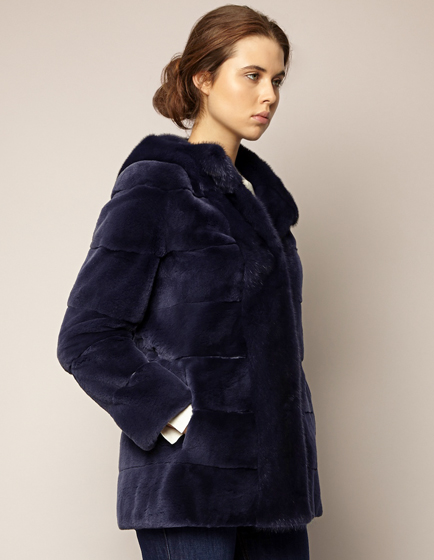 Mila Furs Sophie Ladies Hooded Mink Fur Coat Blue