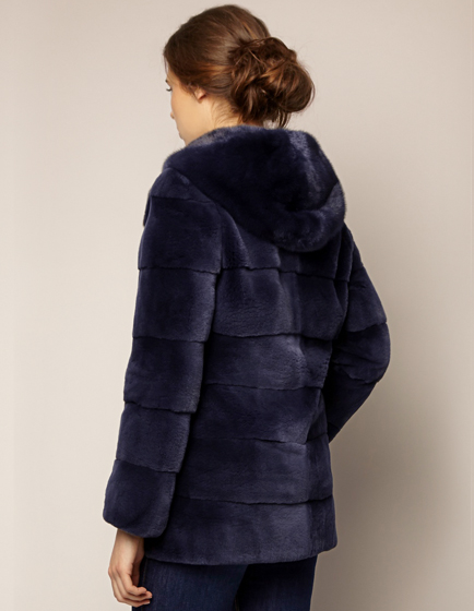 Mila Furs Sophie Ladies Hooded Mink Fur Coat Blue
