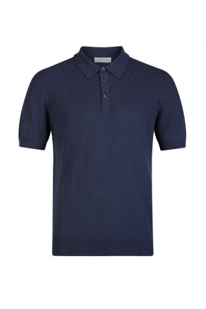 Gran Sasso Knit Polo Brick Stitch Navy - New S20 Collection