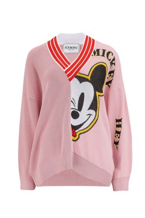 Iceberg Women's Oversized Micky Mouse V-neck Sweater Pink - New SS21 Collection