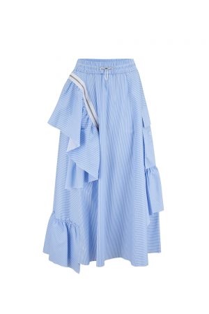 Iceberg Women's Side Ruffle Striped Midi Skirt Blue - New SS21 Collection