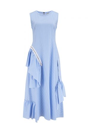 Iceberg Women's Pinstripe Ruffle-detail Dress Blue - New SS21 Collection