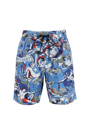 Iceberg Men's Graphic Print Summer Shorts Blue - New SS21 Collection