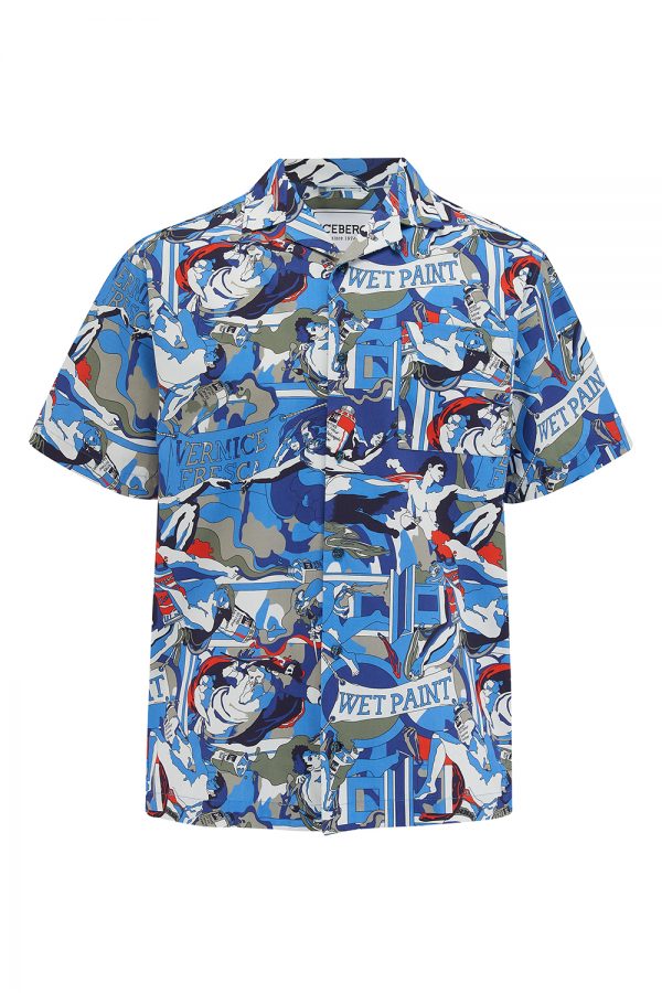 Iceberg Men's Michelangelo Print Summer Shirt Blue - New SS21 Collection
