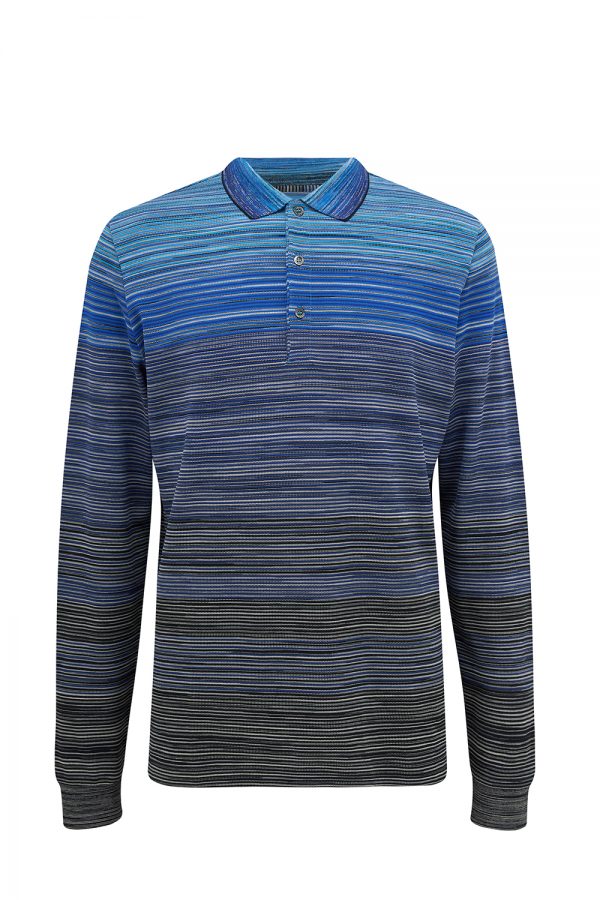 Missoni Men’s Striped Long-sleeved Polo Shirt Blue - New W21 Collection