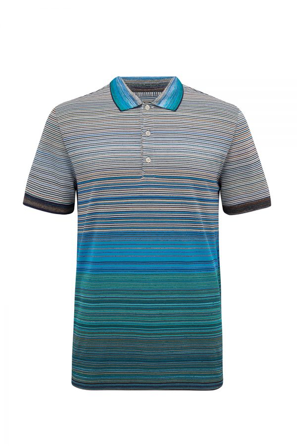 Missoni Men’s Striped Cotton Polo Shirt Green - New W21 Collection 
