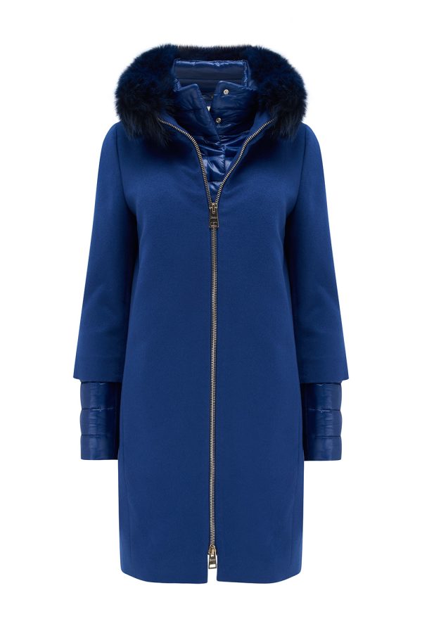 Herno Women’s Fur Trim Cashmere Coat Blue - New W21 Collection