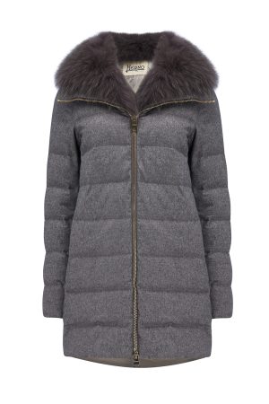 Herno Women’s Fur-collar Silk Cashmere Coat Grey - New W21 Collection