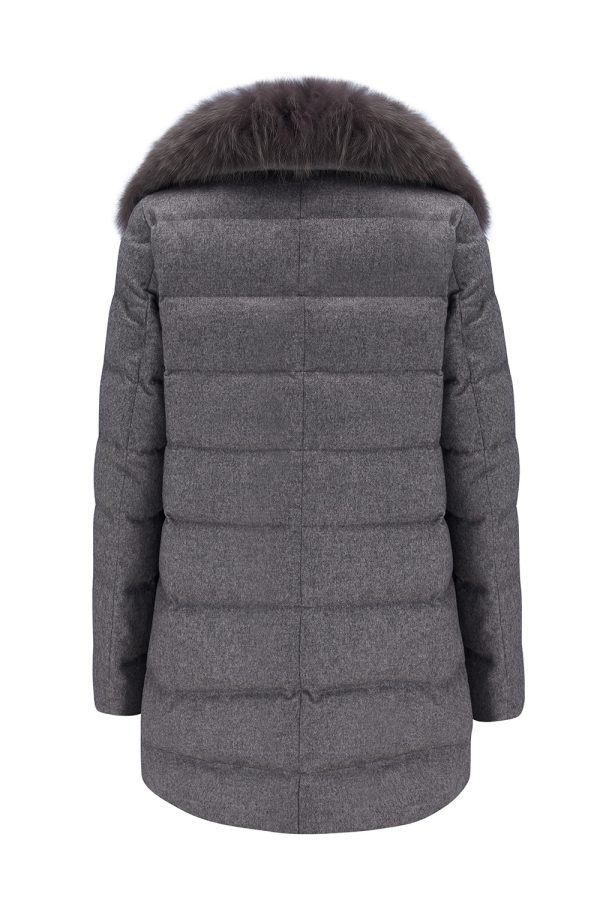 Herno Women’s Fur-collar Silk Cashmere Coat Grey - New W21 Collection