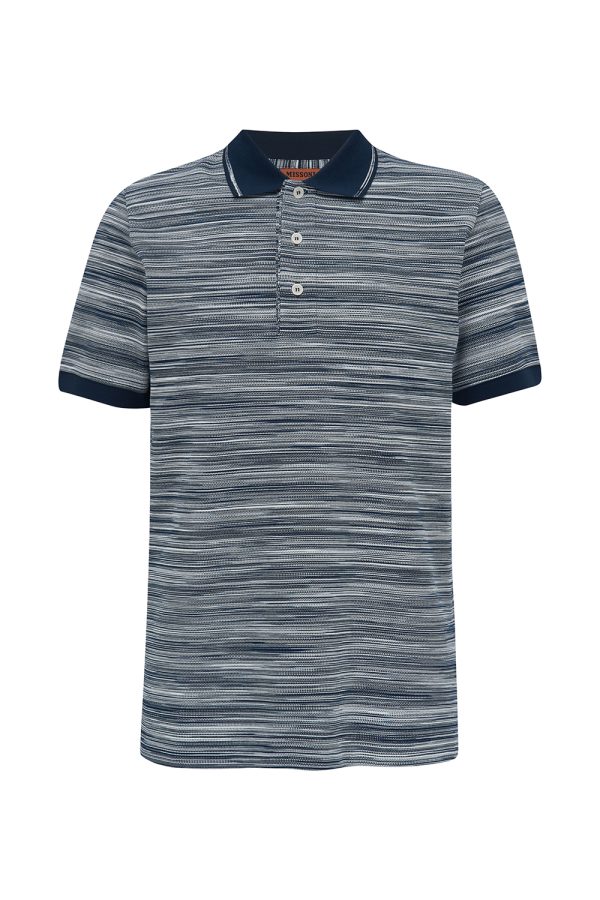 Missoni Men’s Contrast Collar Striped Polo Shirt Navy - New S22 Collection