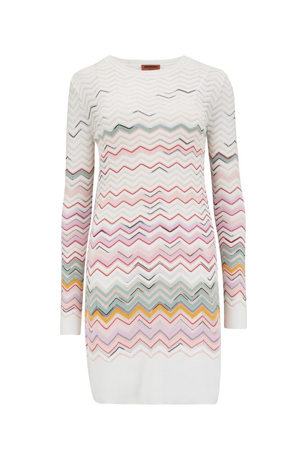 Missoni Women's Zig-zag Knitted Short Dress White - New S22 Collection