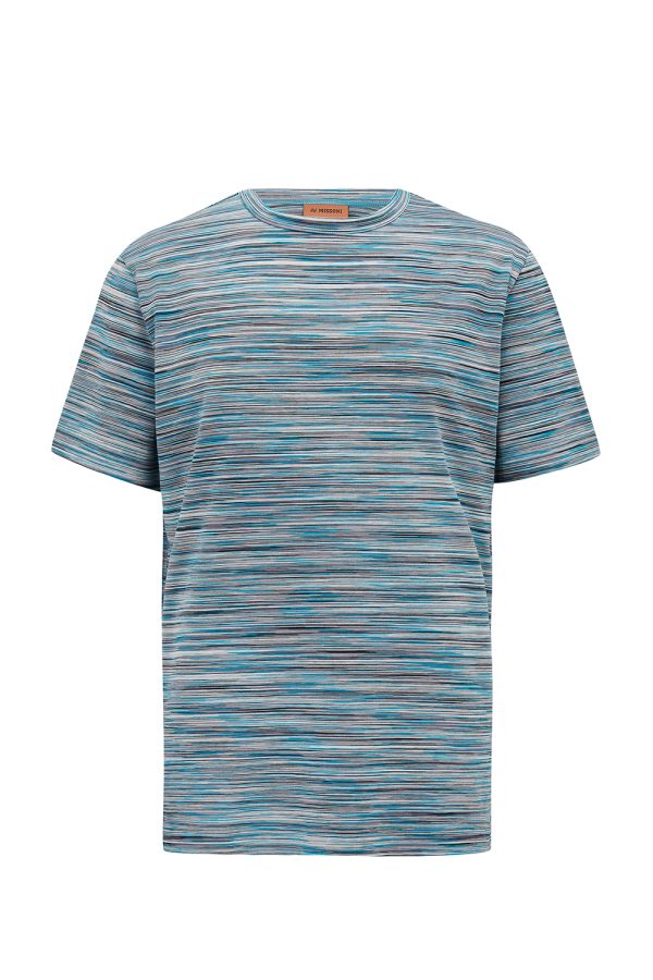Missoni Men’s Space-dyed Stipe T-shirt Sky Blue - New W22 Collection