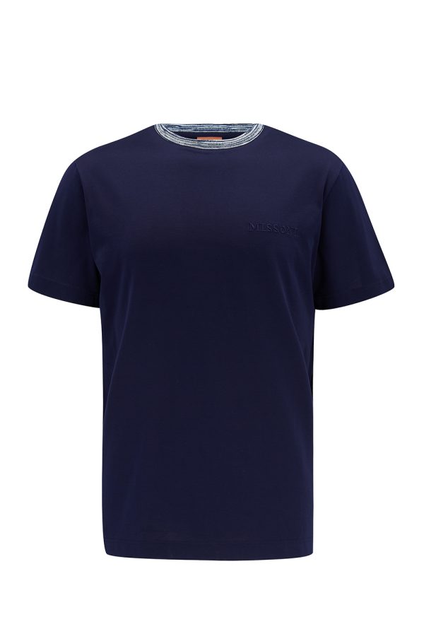 Missoni Men's Contrast Collar T-shirt Navy - New W22 Collection