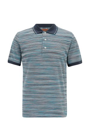 Missoni Men's Contrast Collar Striped Polo Shirt Blue - New W22 Collection