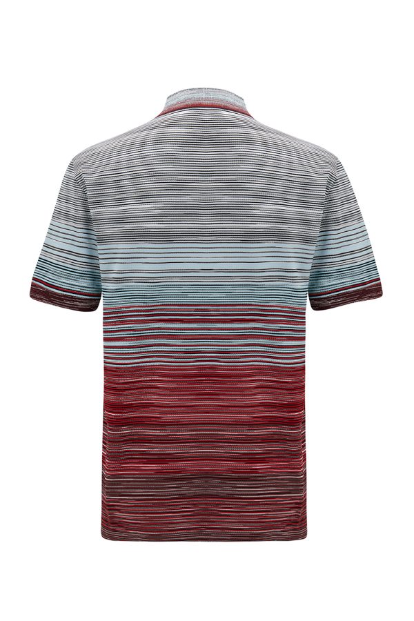 Missoni Men's Stripe Knitted Polo Shirt Sky Blue - New W22 Collection