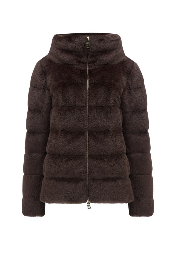 Herno Women’s Faux Fur Down Jacket Dark Brown - New W22 Collection