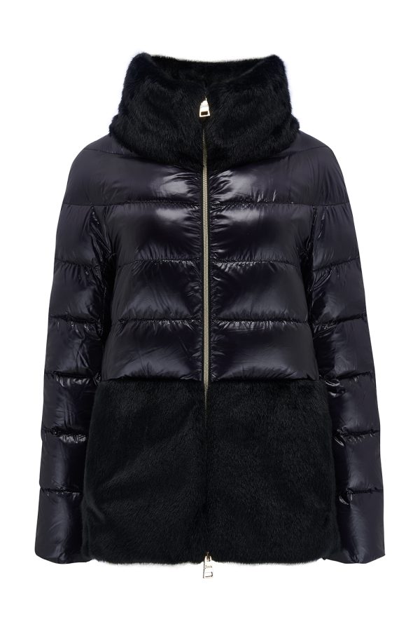 Herno Women’s Nylon Ultralight & Lady Cape Fur Jacket Black - New W22 Collection