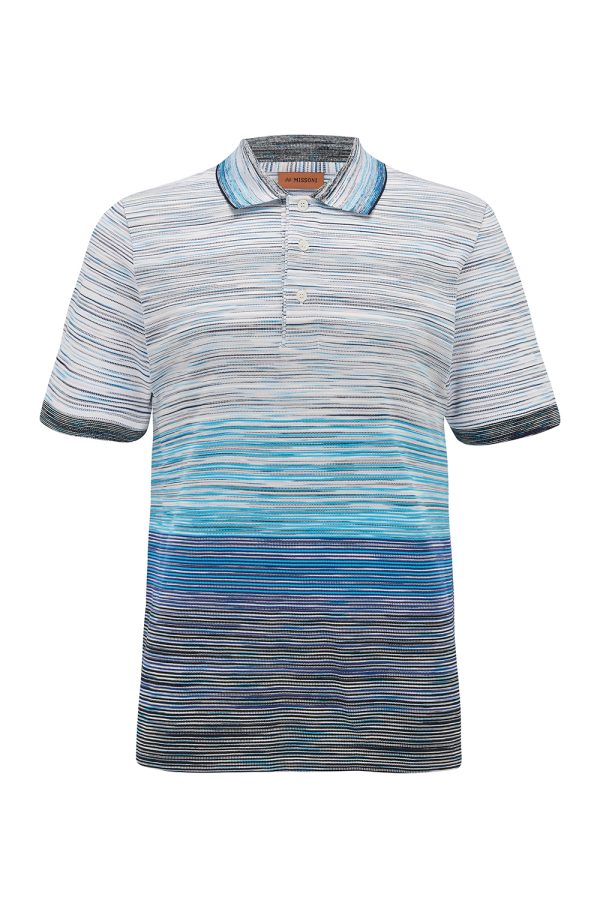 Missoni Men’s Knitted Stripe Polo Shirt Sky Blue - New S23 Collection