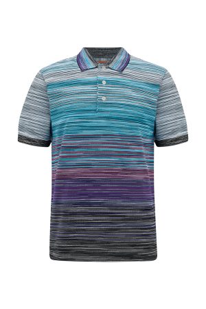 Missoni Men’s Knitted Stripe Polo Shirt Blue - New S23 Collection