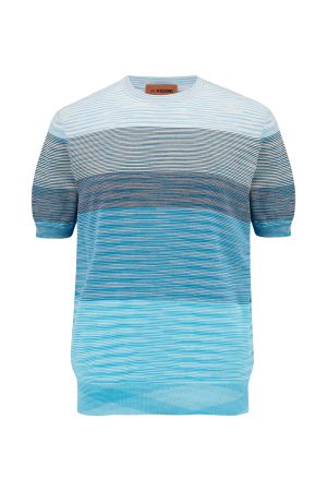 Missoni Men’s Striped Cotton T-shirt Sky Blue - New S23 Collection