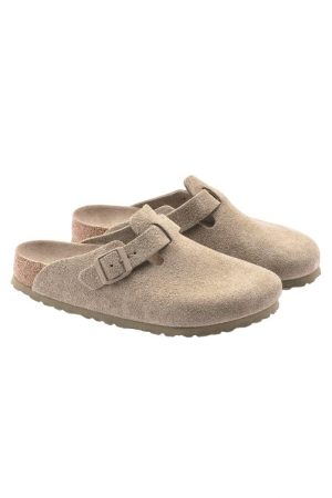 BIRKENSTOCK Boston Soft Footbed Suede Leather Faded Khaki - New S24 Collection